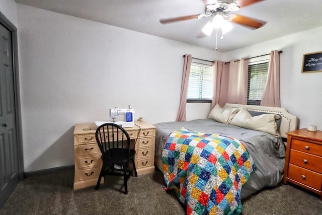 5704 N Warren Ave, Oklahoma City, OK 73112 - bedroom with dark carpet and ceiling fan