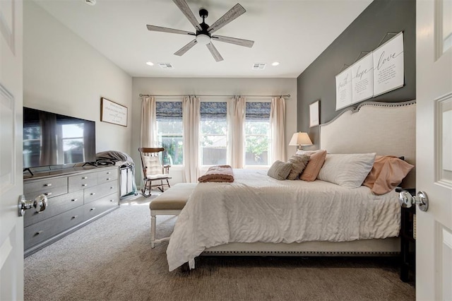 1508 Station St, Edmond, OK 73034 - bedroom featuring carpet flooring, recessed lighting, and a ceiling fan