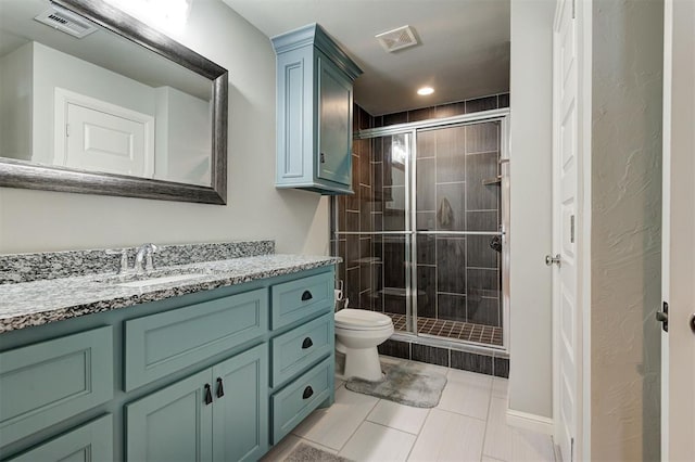 1508 Station St, Edmond, OK 73034 - full bath featuring a stall shower, vanity, tile patterned flooring, and recessed lighting