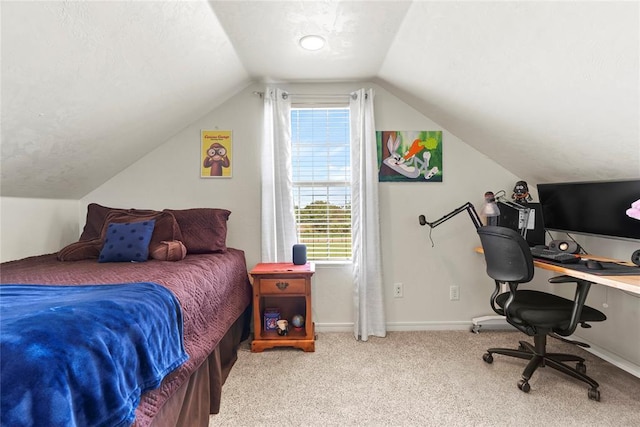 16350 SW 15th St, Yukon, OK 73099 - bedroom with lofted ceiling, an office area, carpet flooring, and baseboards