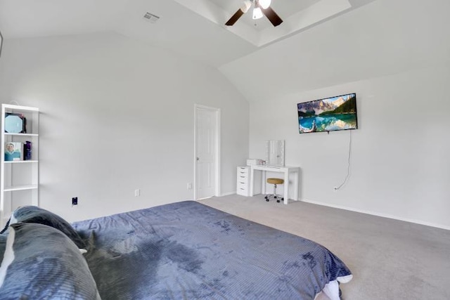 2 NW Havenshire Cir, Lawton, OK 73505 - carpeted bedroom featuring vaulted ceiling and a ceiling fan