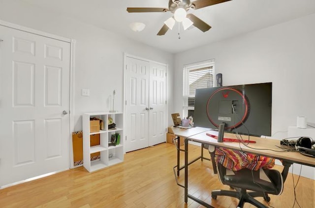 2 NW Havenshire Cir, Lawton, OK 73505 - office area featuring light wood finished floors and a ceiling fan