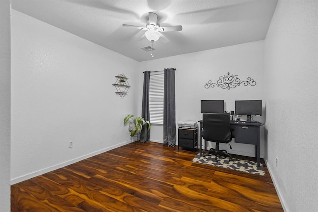 12329 SW 9th Ter, Yukon, OK 73099 - office area featuring a ceiling fan, baseboards, and wood finished floors