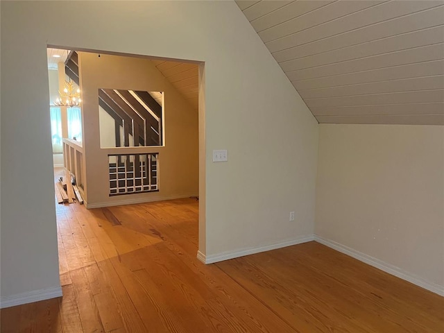 216 N Bk 1600 Rd, Stigler, OK 74462 - additional living space with vaulted ceiling, a chandelier, wood finished floors, and baseboards
