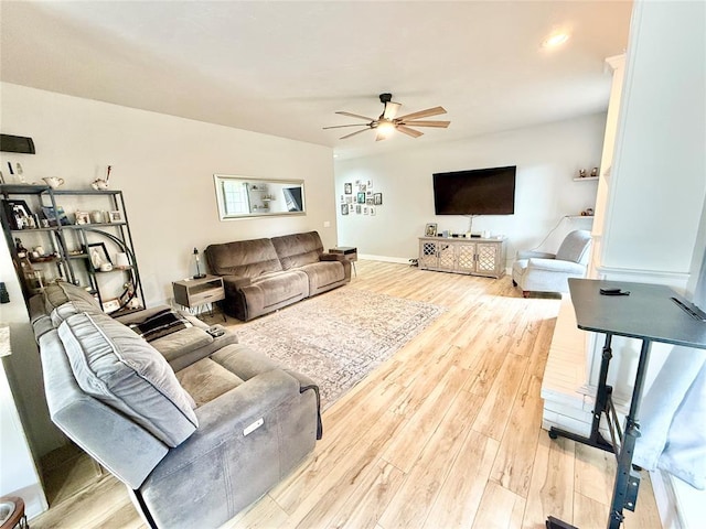 9977 Birkenhead Ct, Yukon, OK 73099 - living room with ceiling fan, wood finished floors, and recessed lighting