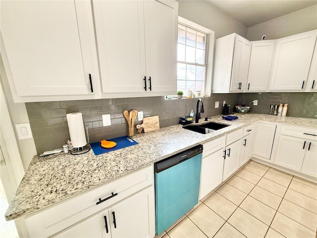 9977 Birkenhead Ct, Yukon, OK 73099 - kitchen featuring dishwashing machine, backsplash, white cabinets, and light stone counters