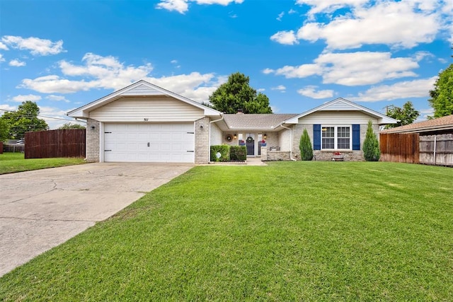 511 Queensboro Pl, Yukon, OK 73099 - ranch-style home with a garage, concrete driveway, and brick siding