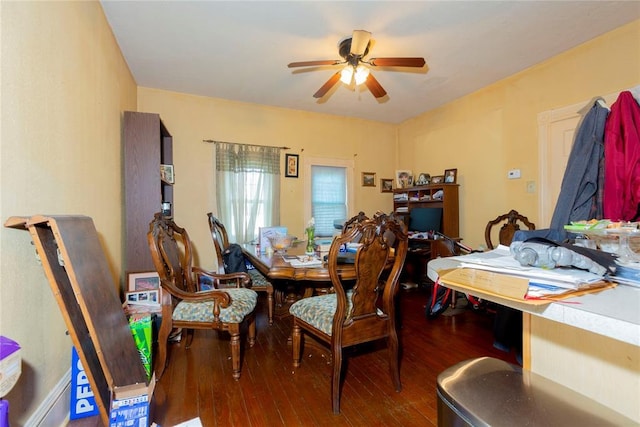 320 W Forest Ave, Eufaula, OK 74432 - dining space with ceiling fan and hardwood / wood-style floors