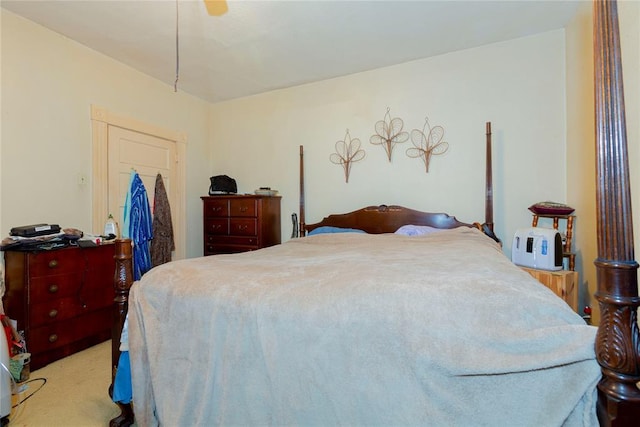 320 W Forest Ave, Eufaula, OK 74432 - bedroom with light colored carpet and ceiling fan