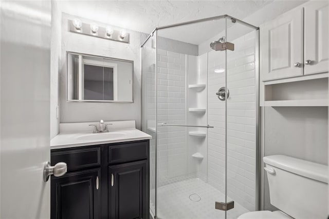 4328 NW 12th St, Oklahoma City, OK 73107 - full bath with toilet, a stall shower, vanity, and a textured ceiling