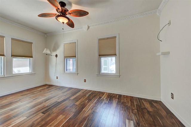 2113 N Gatewood Ave, Oklahoma City, OK 73106 - unfurnished room featuring wood finished floors, a ceiling fan, ornamental molding, and baseboards