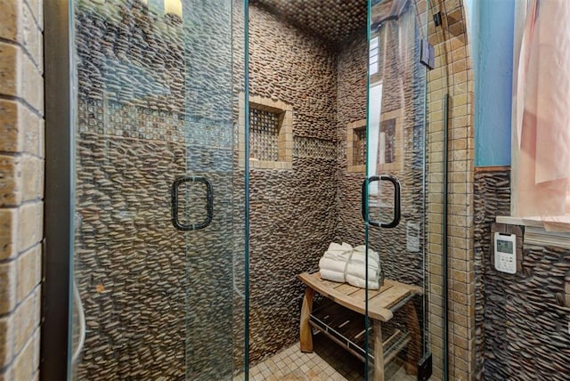 2113 N Gatewood Ave, Oklahoma City, OK 73106 - bathroom with a stall shower and tile patterned flooring