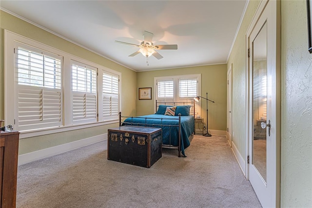 1527 NW 35th St, Oklahoma City, OK 73118 - bedroom featuring crown molding, carpet, baseboards, and ceiling fan