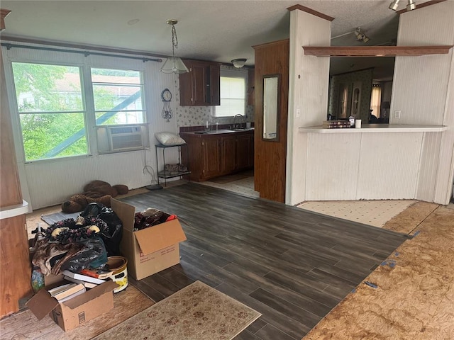19350 8 A St, Norman, OK 73026 - kitchen with dark wood-style flooring, cooling unit, a sink, and pendant lighting