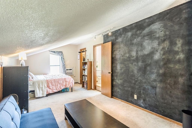 829 Douglas Dr, Norman, OK 73069 - carpeted bedroom with rail lighting, a textured ceiling, and a wall mounted AC