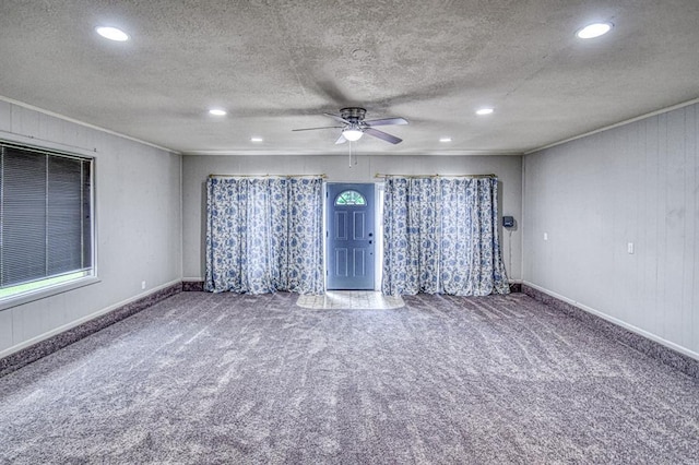 1439 Greenbriar Dr, Norman, OK 73072 - unfurnished room featuring carpet floors, a ceiling fan, recessed lighting, a textured ceiling, and baseboards