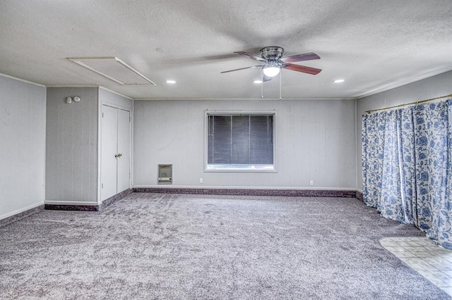 1439 Greenbriar Dr, Norman, OK 73072 - spare room featuring attic access, carpet flooring, a textured ceiling, recessed lighting, and ceiling fan