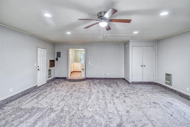 1439 Greenbriar Dr, Norman, OK 73072 - unfurnished bedroom with attic access, recessed lighting, carpet, heating unit, and baseboards