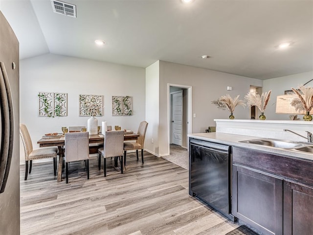 1316 Chuck Wagon Dr, El Reno, OK 73036 - kitchen with dishwasher, a sink, refrigerator, light wood finished floors, and recessed lighting