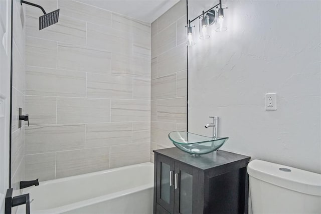 3804 NW 19th St, Oklahoma City, OK 73107 - bathroom featuring shower / tub combination, toilet, and vanity