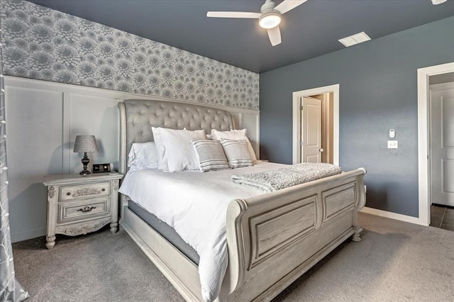 13091 Mannington Rd, Edmond, OK 73025 - bedroom featuring carpet, baseboards, and ceiling fan
