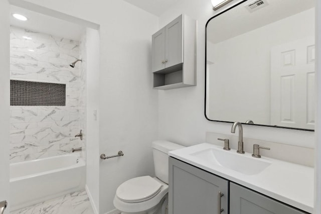 2617 SW 69th St, Oklahoma City, OK 73159 - full bathroom with marble finish floors, vanity, and shower / washtub combination