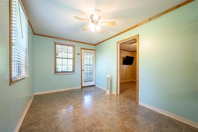 431 Canoe Rd, Broken Bow, OK 74728 - unfurnished room featuring ceiling fan, crown molding, and baseboards