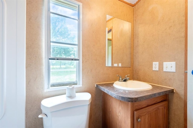 2991 Peavey Xing, Broken Bow, OK 74728 - half bath with plenty of natural light, toilet, vanity, and a textured wall
