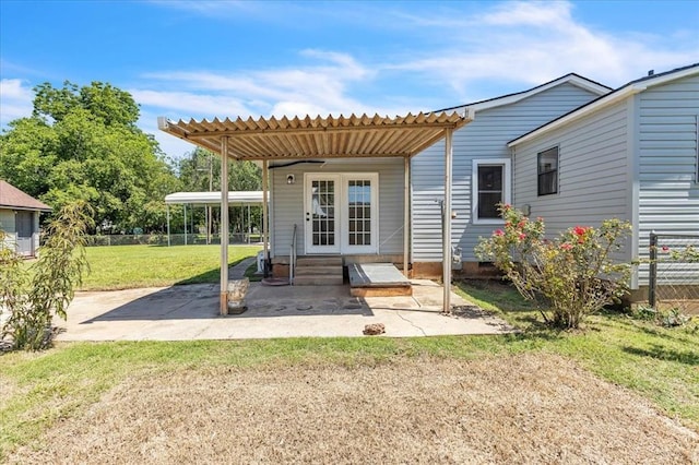 2901 Pine Ave, Oklahoma City, OK 73126 - rear view of house with a yard, a pergola, a patio area, and french doors