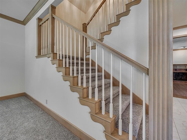 3713 Barwick Ct, Norman, OK 73072 - stairs with crown molding and baseboards
