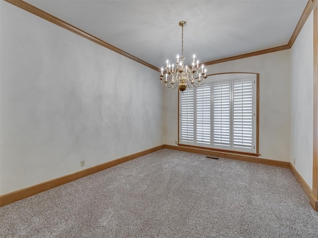 3713 Barwick Ct, Norman, OK 73072 - spare room with crown molding, a chandelier, carpet, and baseboards