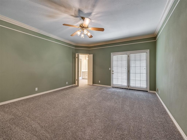 3713 Barwick Ct, Norman, OK 73072 - carpeted empty room with ornamental molding, a ceiling fan, and baseboards