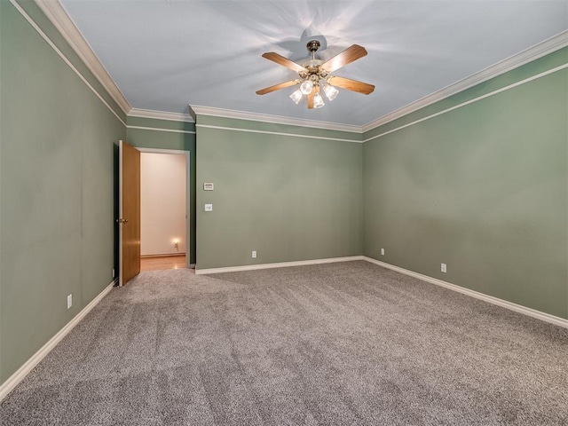 3713 Barwick Ct, Norman, OK 73072 - carpeted empty room with a ceiling fan, ornamental molding, and baseboards