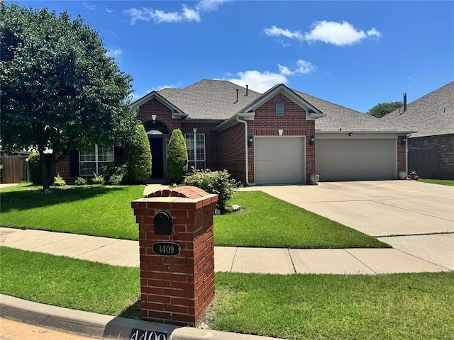 4409 Whitmere Ct, Norman, OK 73072 - view of front facade featuring an attached garage, brick siding, concrete driveway, and roof with shingles
