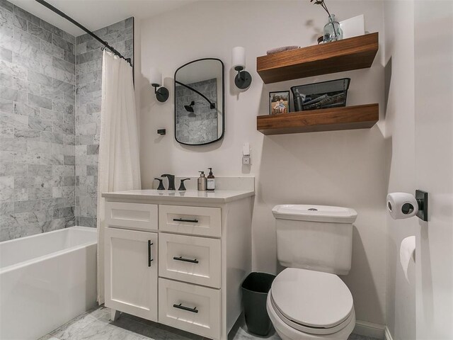 4107 Northhampton Dr, Norman, OK 73072 - full bathroom with vanity, shower / bath combo with shower curtain, and marble finish floors