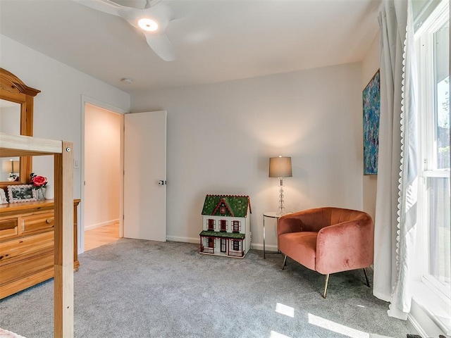 4107 Northhampton Dr, Norman, OK 73072 - living area featuring carpet and ceiling fan