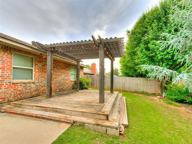 7204 Walnut Creek Dr, Oklahoma City, OK 73142 - wooden deck featuring a fenced backyard and a pergola