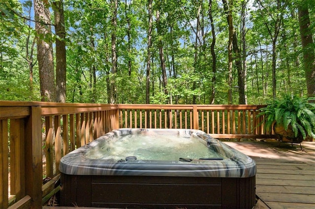 185 Marlin Dr, Broken Bow, OK 74728 - wooden terrace featuring a hot tub