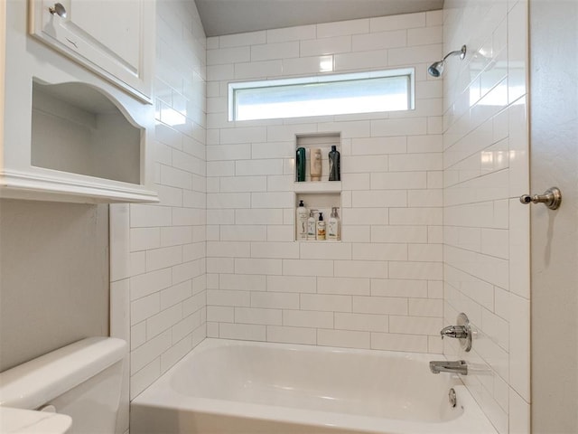 17217 Prado Dr, Oklahoma City, OK 73170 - bathroom featuring toilet, tub / shower combination, and healthy amount of natural light