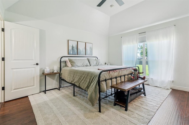 908 Carol Ann Pl, Moore, OK 73160 - bedroom with wood finished floors, high vaulted ceiling, and a ceiling fan