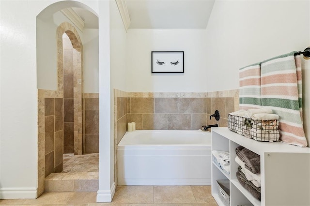 908 Carol Ann Pl, Moore, OK 73160 - full bath with a garden tub, tile patterned flooring, and tiled shower