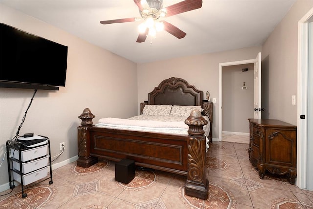 5108 NW 19th Ter, Oklahoma City, OK 73127 - bedroom featuring light tile patterned floors, a ceiling fan, and baseboards