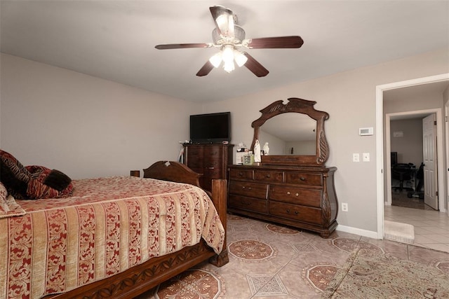 5108 NW 19th Ter, Oklahoma City, OK 73127 - tiled bedroom with ceiling fan and baseboards