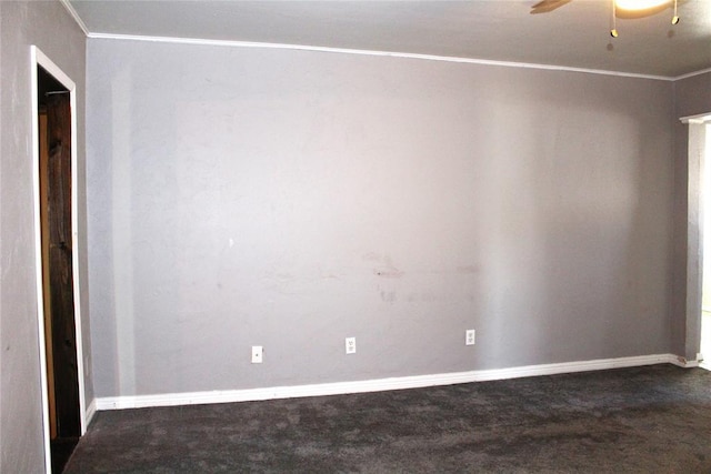 1521 SW 45th St, Oklahoma City, OK 73119 - empty room featuring dark carpet, ornamental molding, baseboards, and a ceiling fan