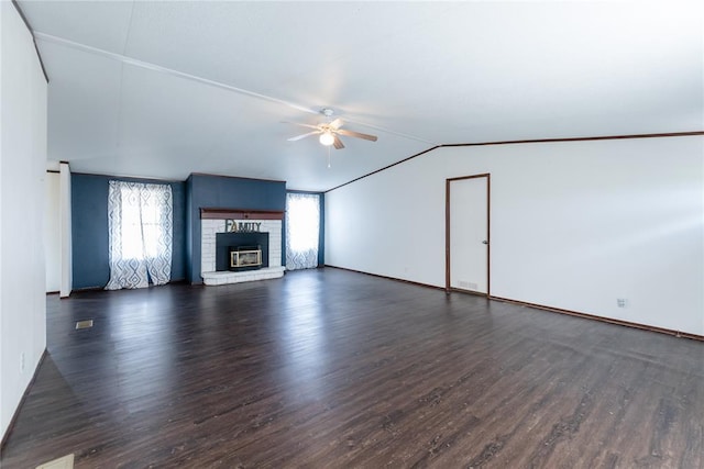 20649 E 1110th Rd, Canute, OK 73626 - unfurnished living room with ceiling fan, healthy amount of natural light, wood finished floors, and vaulted ceiling