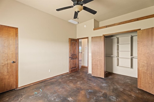 3895 NE Arrowhead Rd, Piedmont, OK 73078 - unfurnished bedroom with concrete flooring, a closet, and ceiling fan