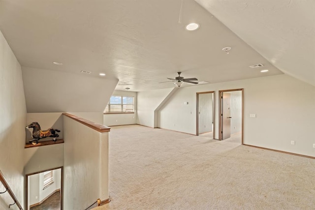 3895 NE Arrowhead Rd, Piedmont, OK 73078 - bonus room with vaulted ceiling, light carpet, ceiling fan, and recessed lighting
