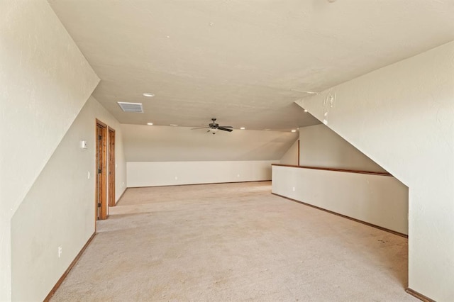 3895 NE Arrowhead Rd, Piedmont, OK 73078 - bonus room featuring ceiling fan, light carpet, and vaulted ceiling