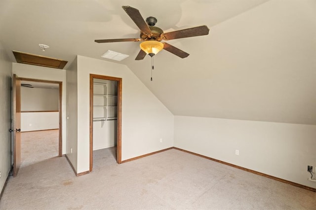 3895 NE Arrowhead Rd, Piedmont, OK 73078 - bonus room with light carpet, attic access, lofted ceiling, and a ceiling fan