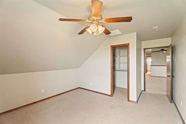 3895 NE Arrowhead Rd, Piedmont, OK 73078 - additional living space featuring light carpet, ceiling fan, and vaulted ceiling